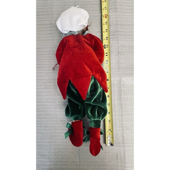 Christmas Cook Elf Shelf Sitter Ornament 16" Red Green Outfit Articulated Legs - Picture 8 of 10